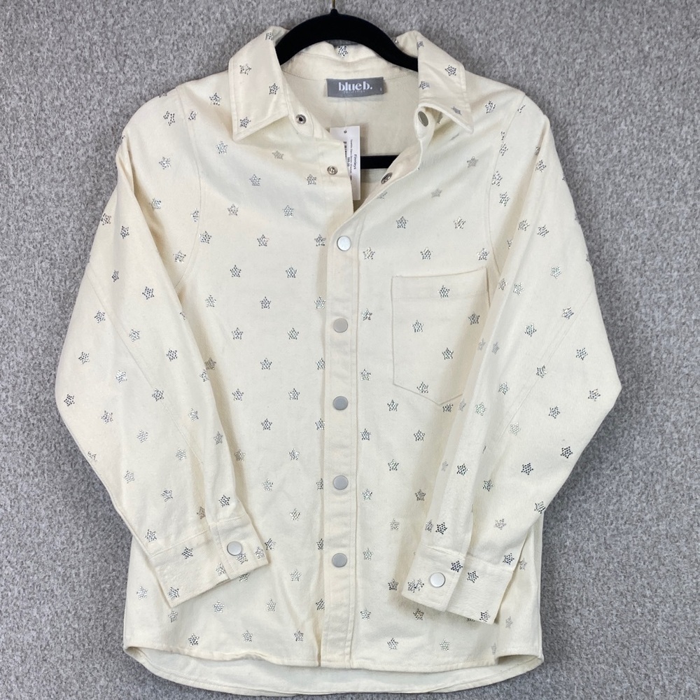Blue B denim bling shacket size S jacket shirt rhinestone western casual art